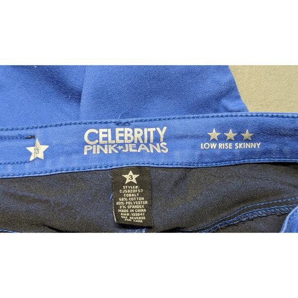 Celebrity Pink Colored Jeans Low Rise Skinny Cobalt Blue Denim Pants 3 - Picture 3 of 3
